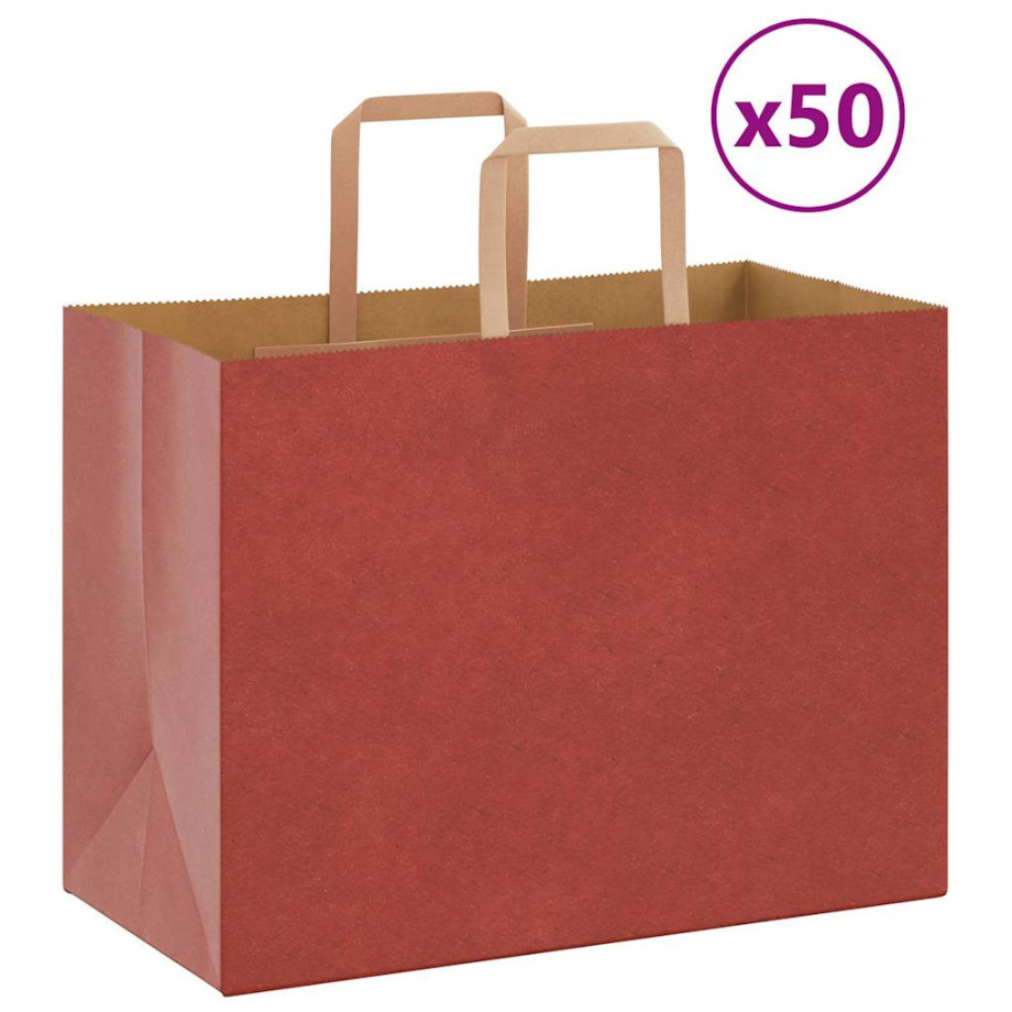 vidaXL Papieren kraftzakken 50 st met hengsels 32x17x25 cm rood afbeelding 1