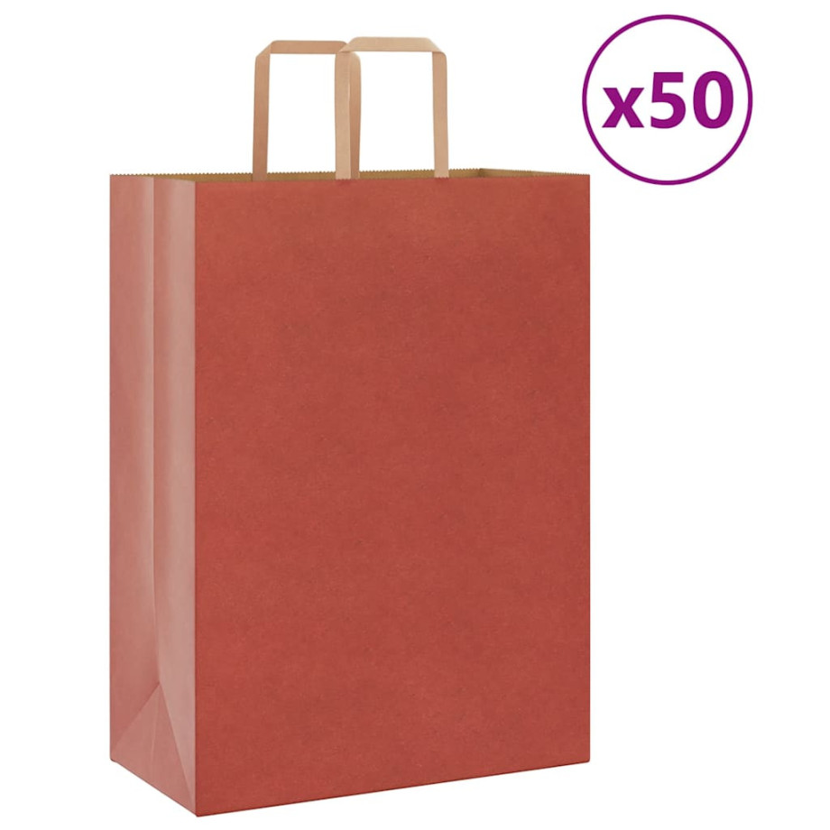 vidaXL Papieren kraftzakken 50 st met hengsels 32x17x44 cm rood afbeelding 1