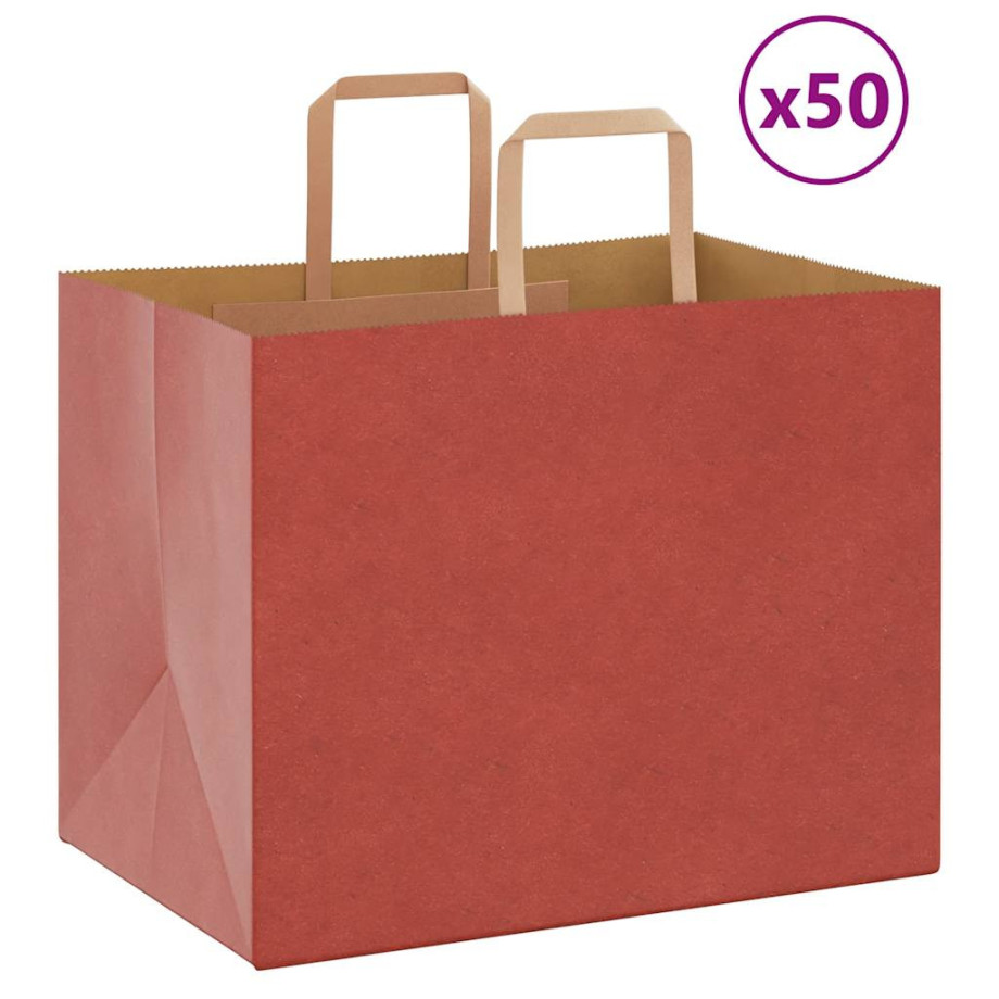 vidaXL Papieren kraftzakken 50 st met hengsels 32x22x24 cm rood afbeelding 1