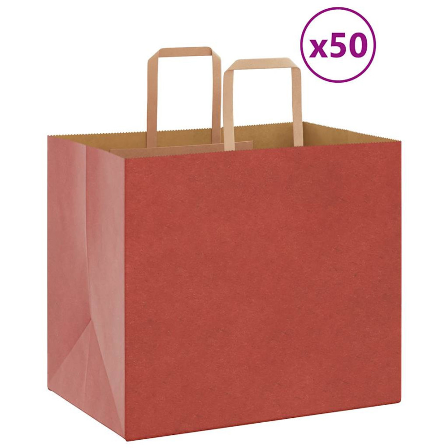 vidaXL Papieren kraftzakken 50 st met hengsels 32x22x28 cm rood afbeelding 1