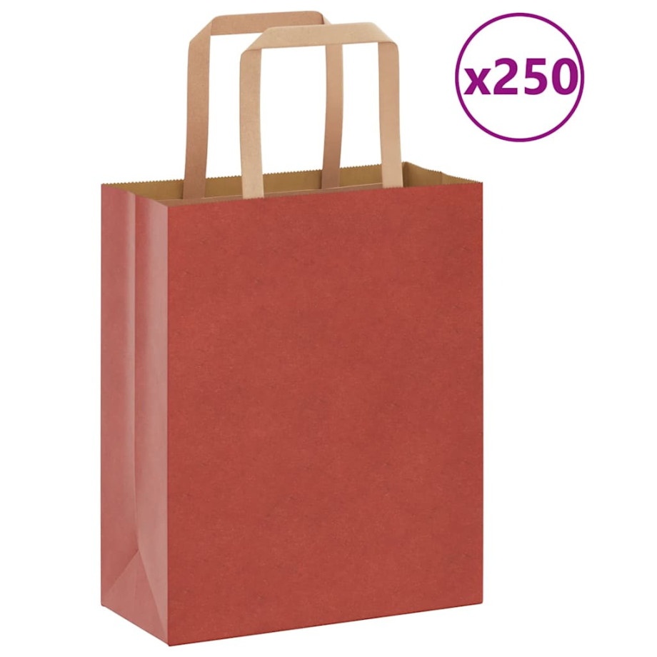 vidaXL Papieren kraftzakken 250 st met hengsels 18x8x22 cm rood afbeelding 1