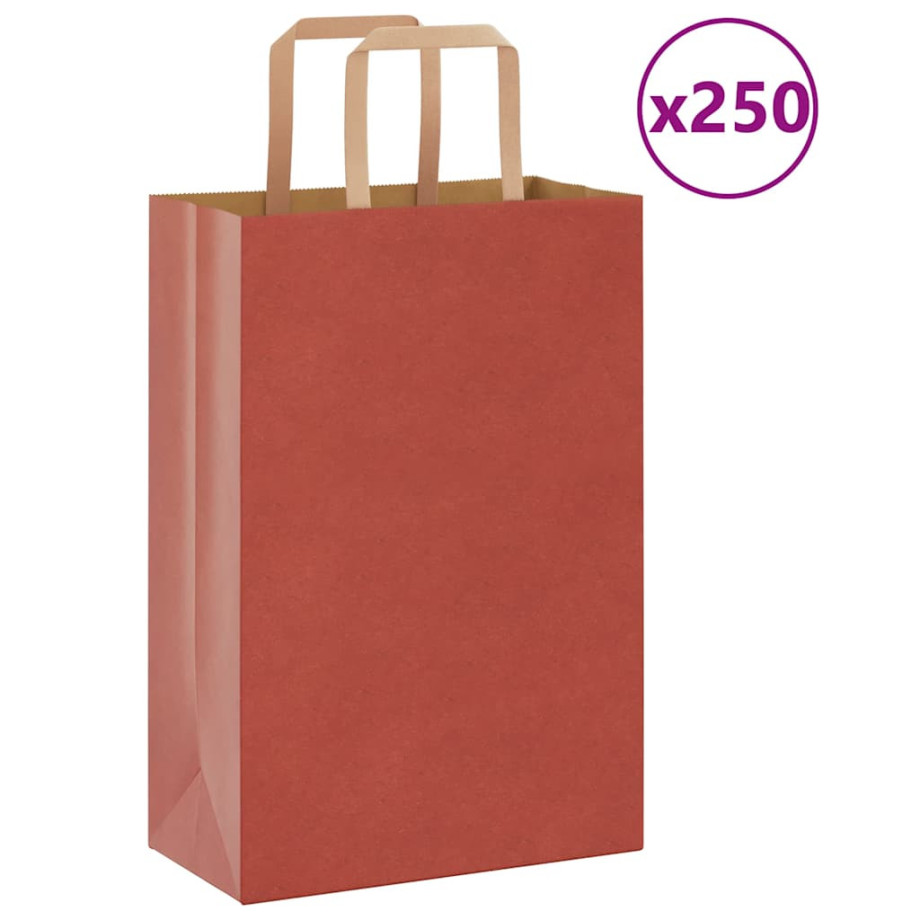 vidaXL Papieren kraftzakken 250 st met hengsels 21x11x31 cm rood afbeelding 1