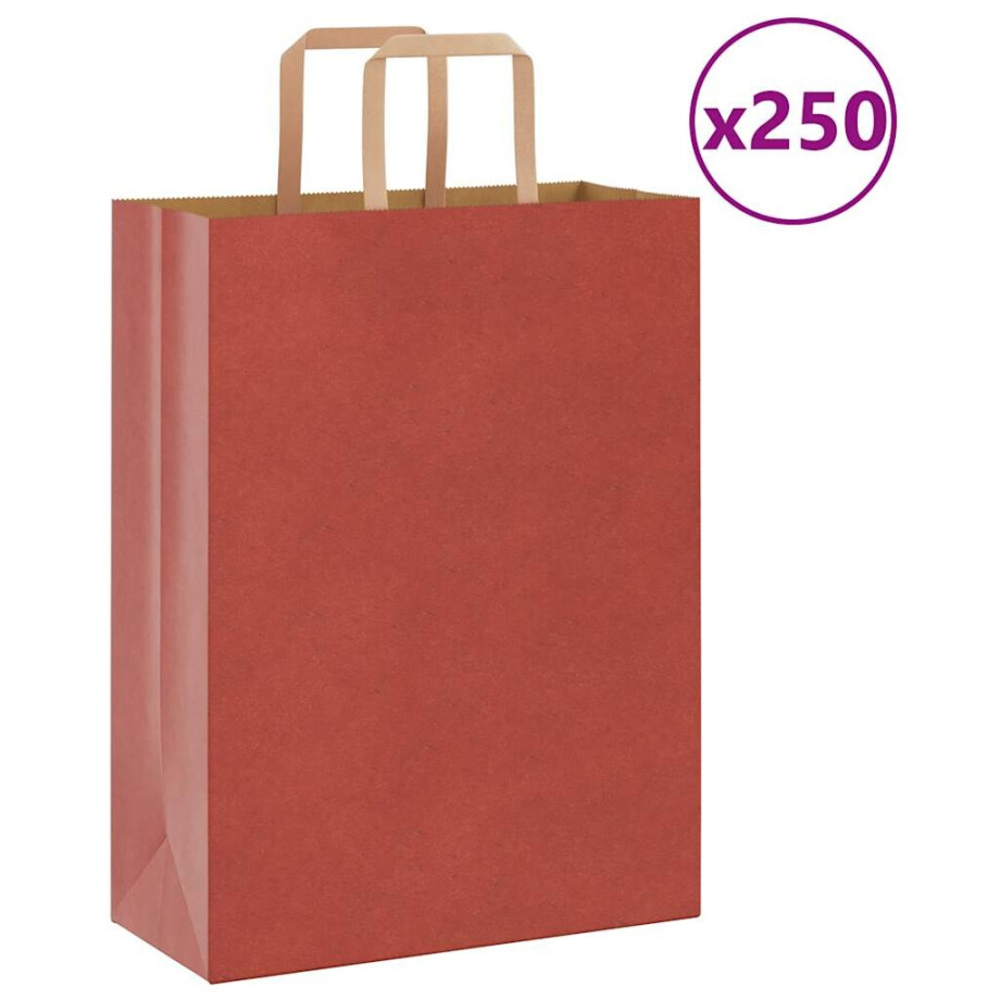 vidaXL Papieren zakken 250 st met hengsels 26x12x35 cm rood afbeelding 1