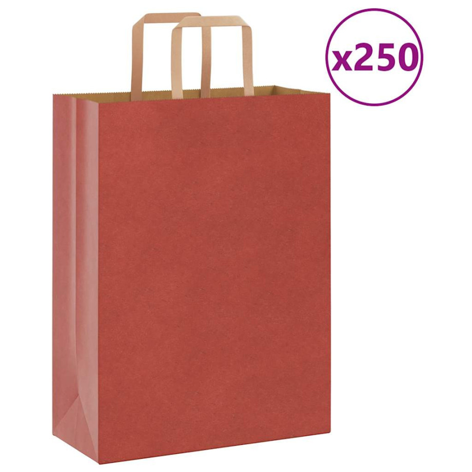 vidaXL Papieren kraftzakken 250 st met hengsels 26x12x35 cm rood afbeelding 1