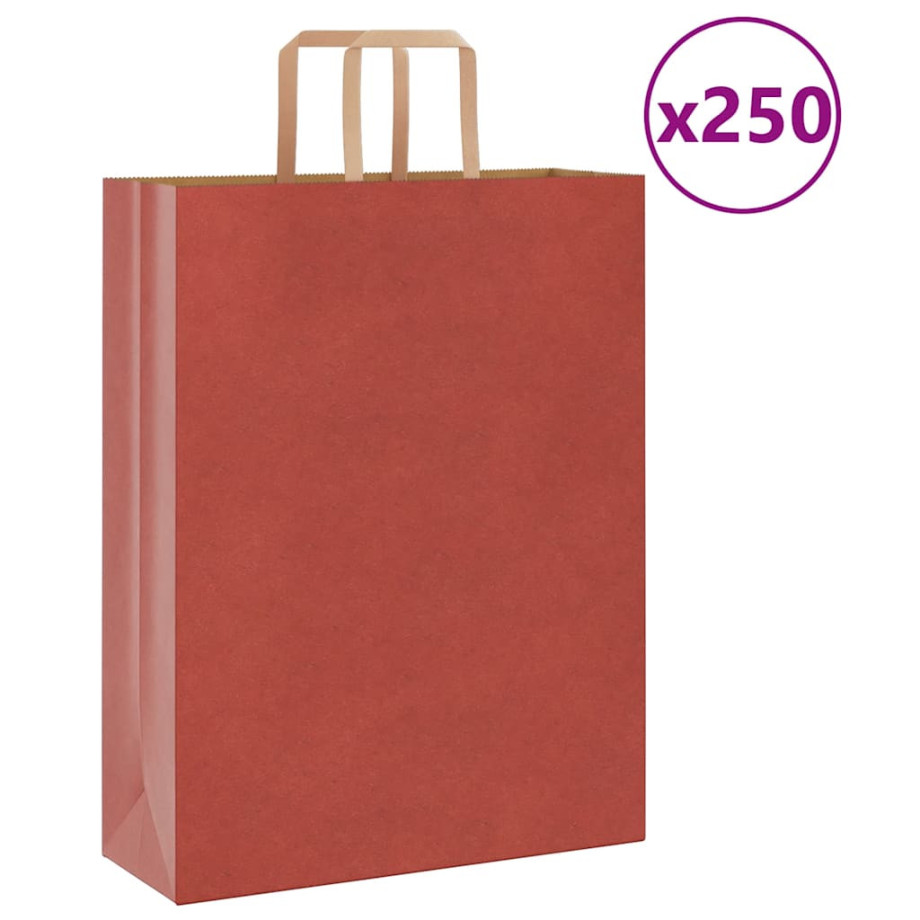 vidaXL Papieren kraftzakken 250 st met hengsels 32x12x42 cm rood afbeelding 1