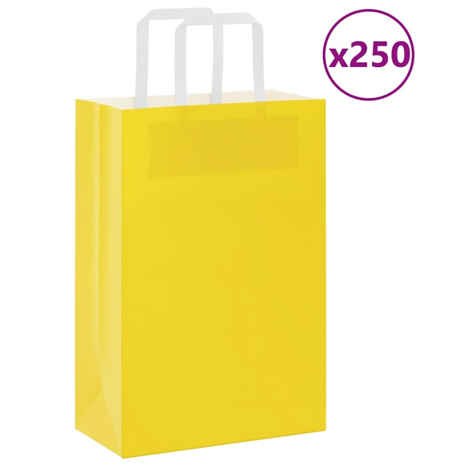 vidaXL Papieren zakken 250 st met hengsels 21x11x31 cm geel afbeelding 1