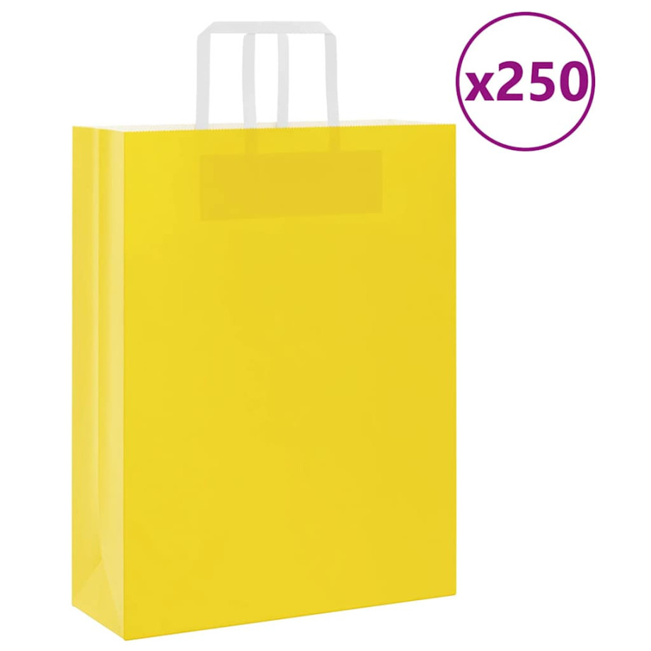 vidaXL Papieren kraftzakken 250 st met hengsels 32x12x42 cm geel afbeelding 1