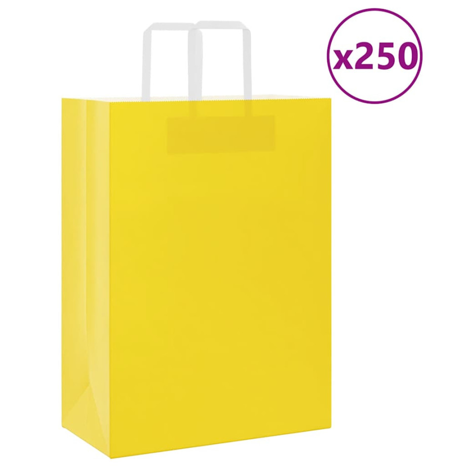 vidaXL Papieren kraftzakken 250 st met hengsels 32x17x44 cm geel afbeelding 1