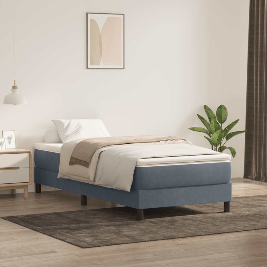 vidaXL Boxspring zonder matras fluweel donkergrijs 90x220 cm afbeelding 1