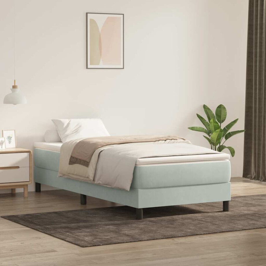 vidaXL Boxspring zonder matras fluweel lichtgrijs 100x220 cm afbeelding 1