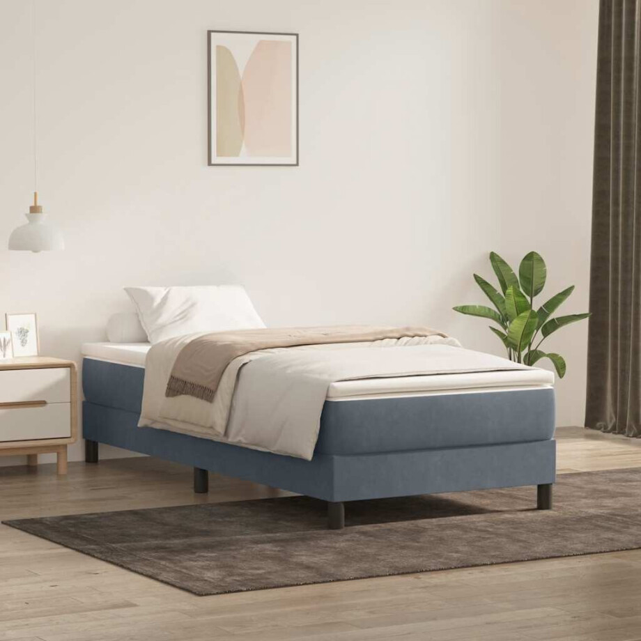 vidaXL Boxspring zonder matras fluweel donkergrijs 100x220 cm afbeelding 1