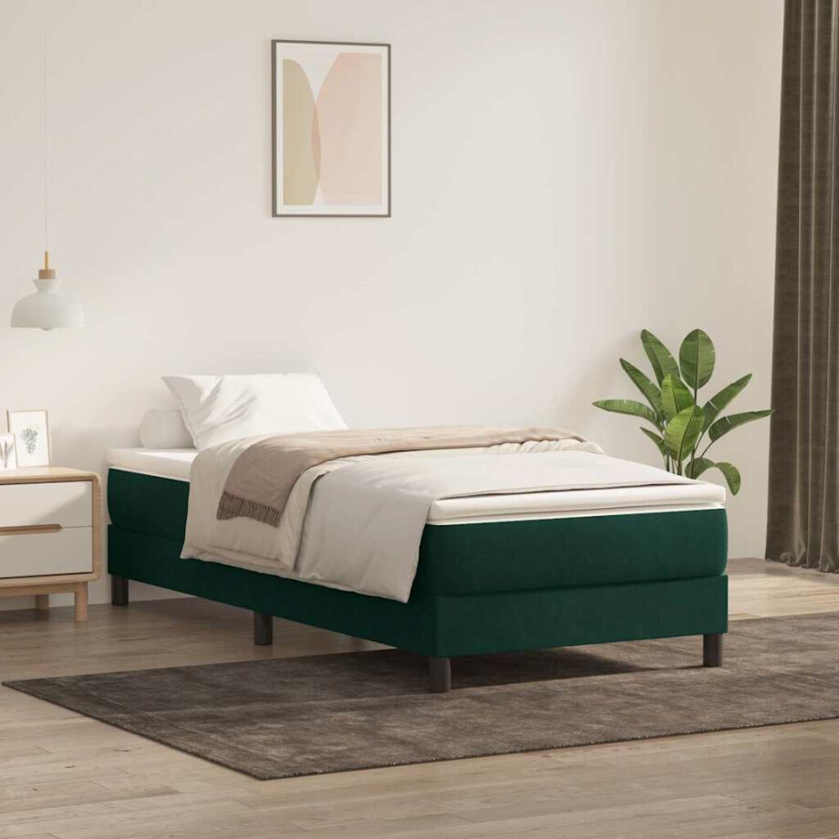 vidaXL Boxspring zonder matras fluweel donkergroen 100x220 cm afbeelding 1