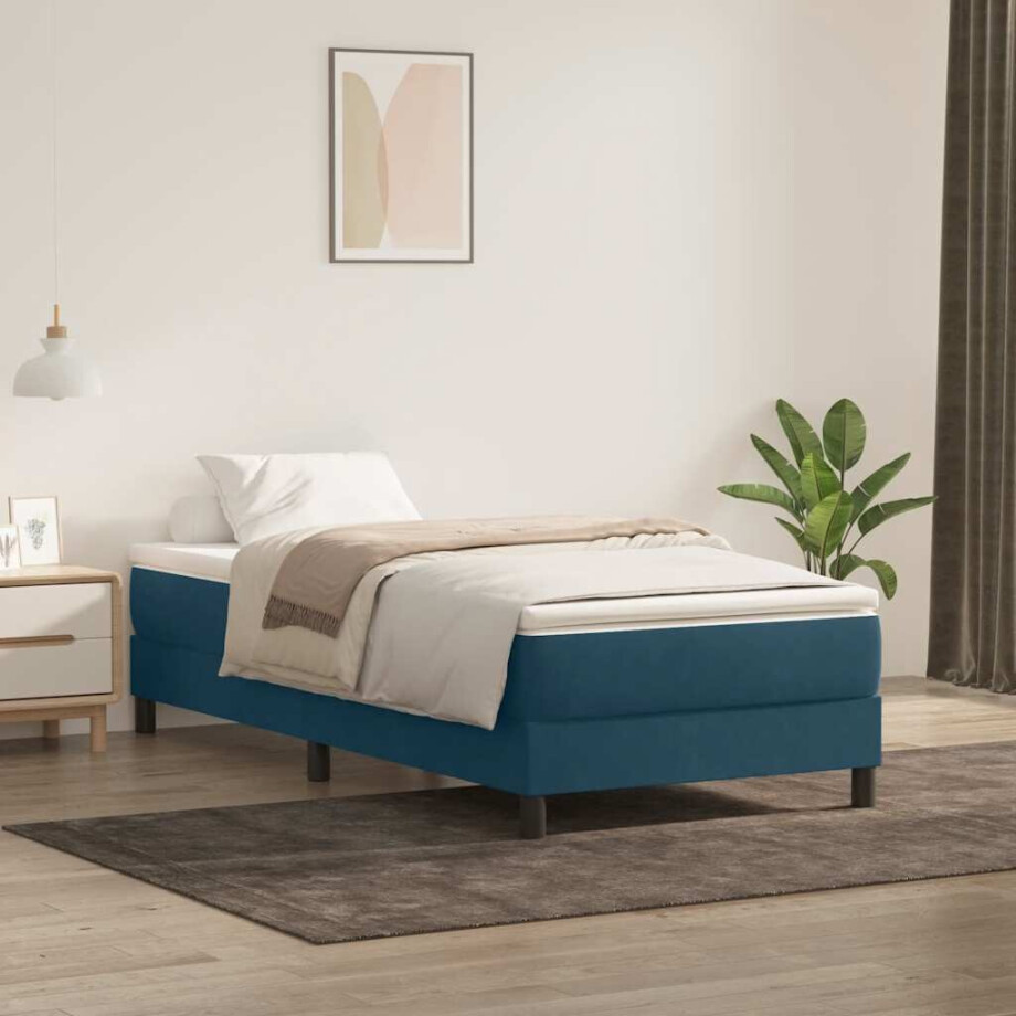 vidaXL Boxspring zonder matras fluweel donkerblauw 100x220 cm afbeelding 1