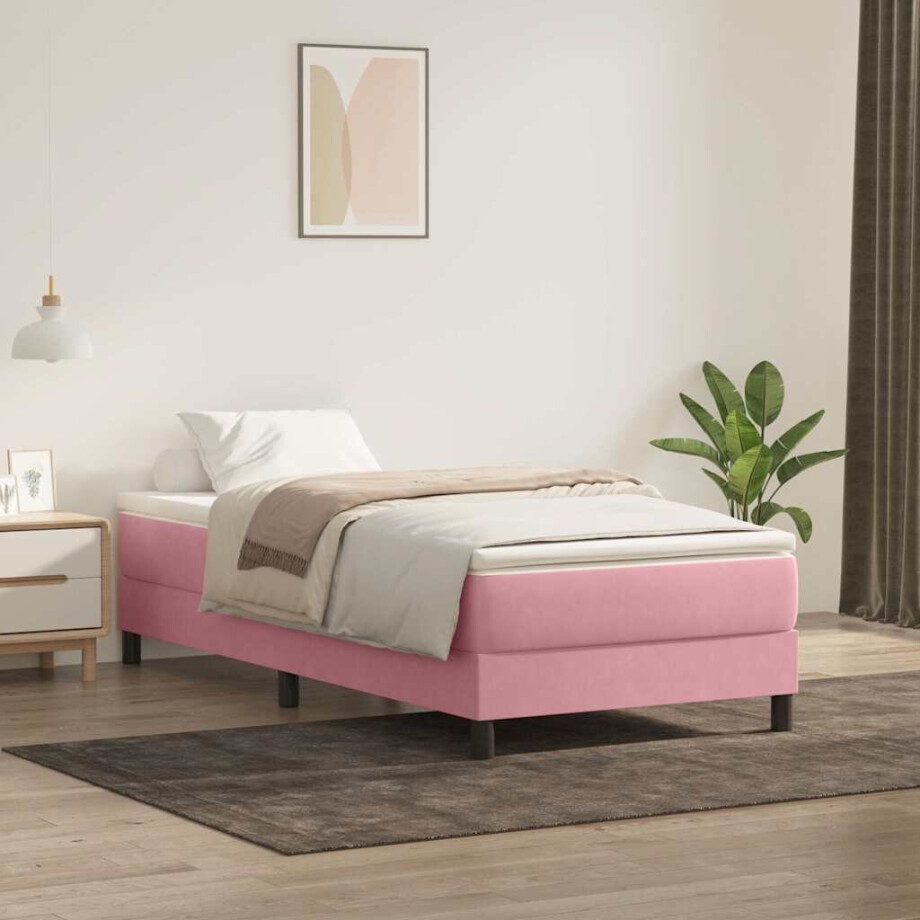 vidaXL Boxspring zonder matras fluweel roze 100x220 cm afbeelding 1