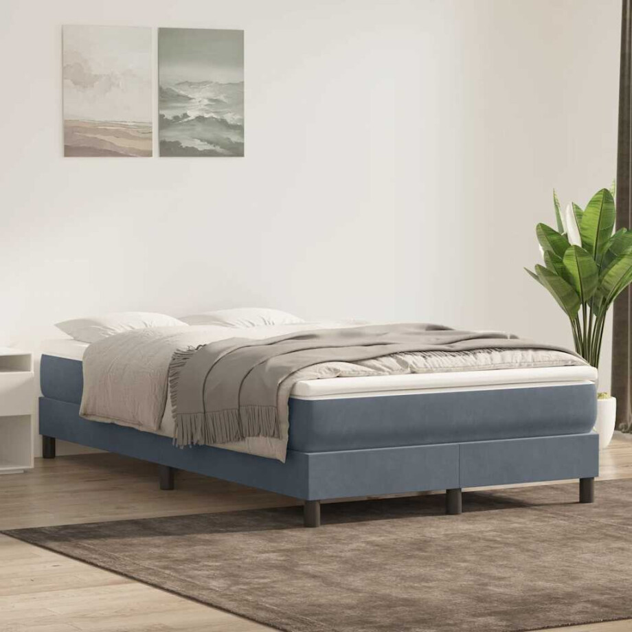 vidaXL Boxspring zonder matras fluweel donkergrijs 120x220 cm afbeelding 1