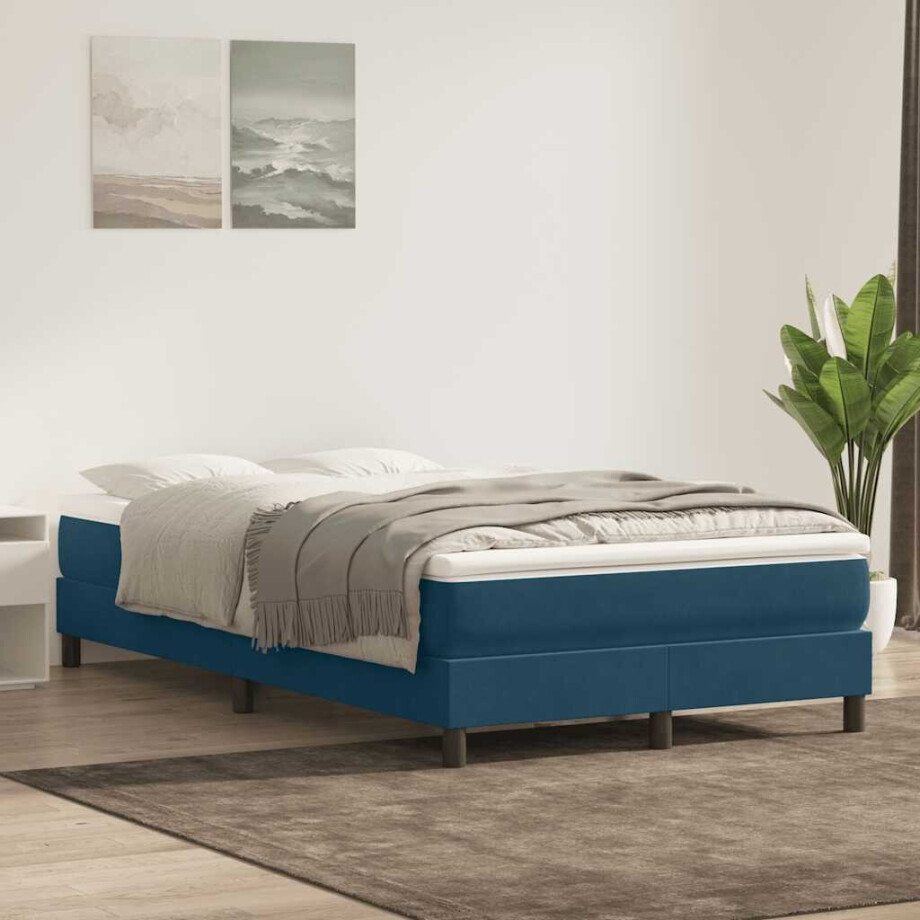 vidaXL Boxspring zonder matras fluweel donkerblauw 120x220 cm afbeelding 1