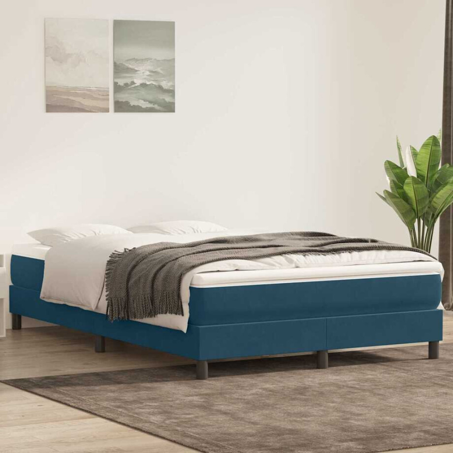 vidaXL Boxspring zonder matras fluweel donkerblauw 140x220 cm vidaXL Boxspring zonder matras fluweel donkerblauw 140x220 cm afbeelding 1