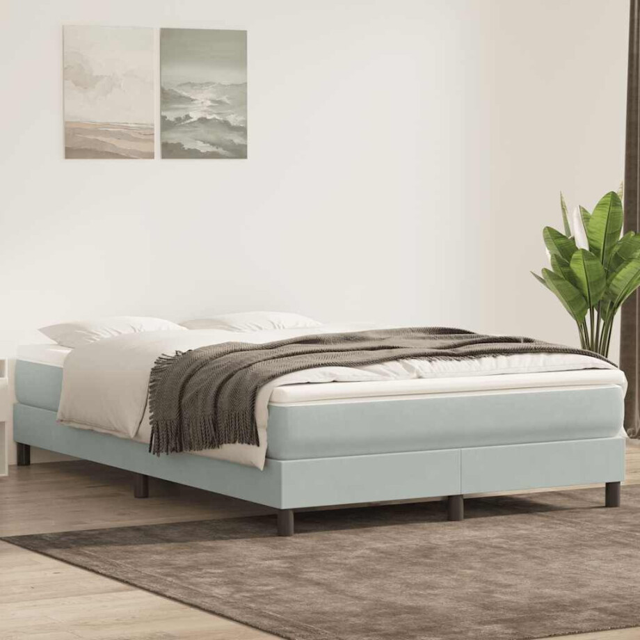 vidaXL Boxspring zonder matras fluweel lichtgrijs 160x220 cm afbeelding 1
