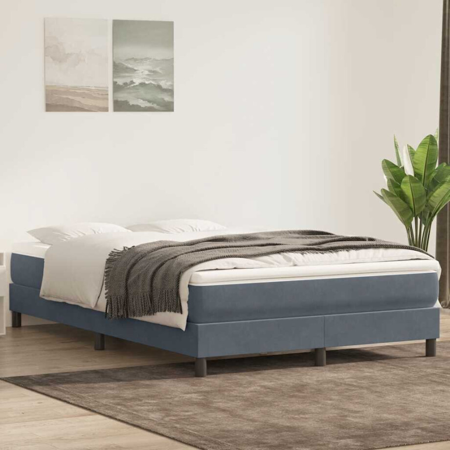 vidaXL Boxspring zonder matras fluweel donkergrijs 160x220 cm afbeelding 1