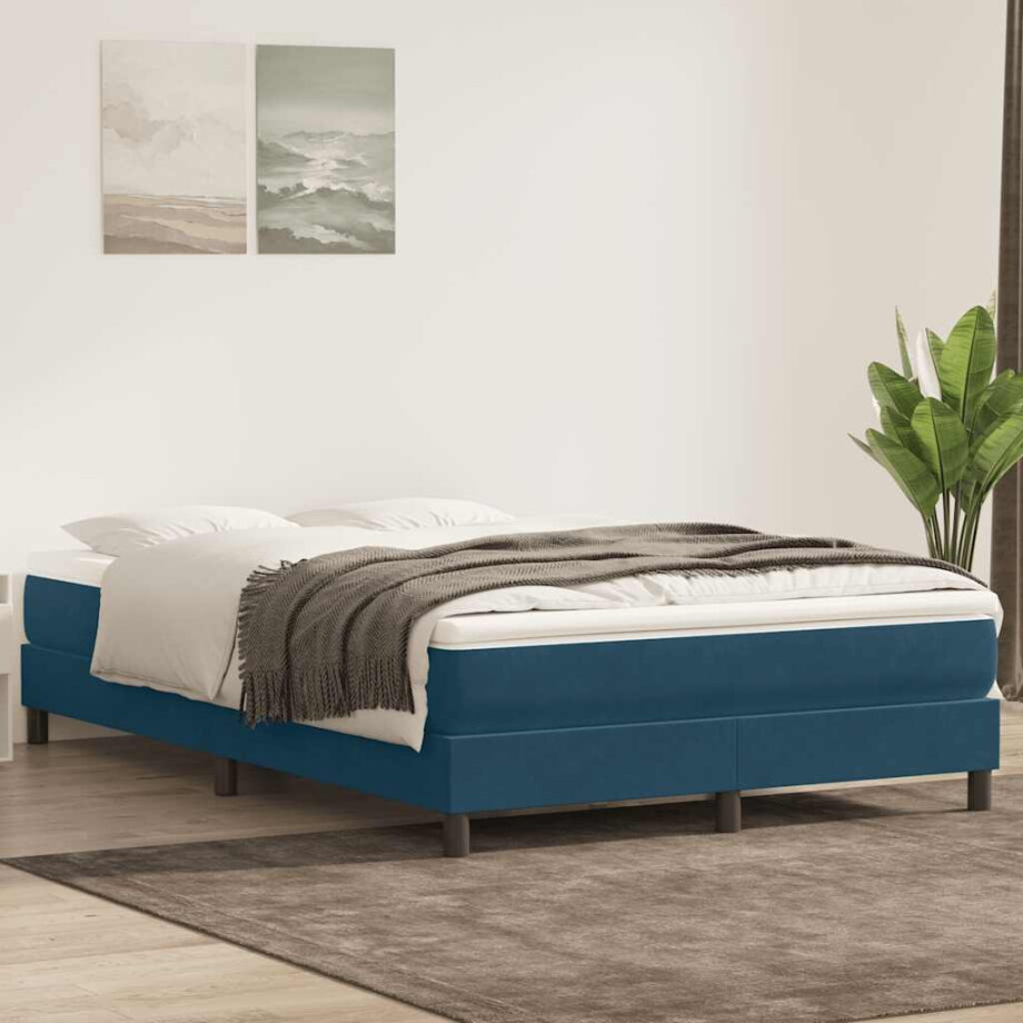 vidaXL Boxspring zonder matras fluweel donkerblauw 160x220 cm afbeelding 1