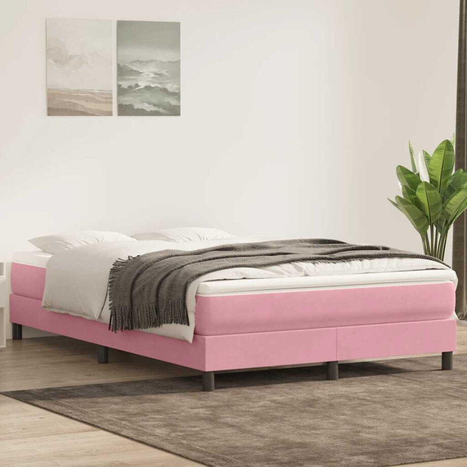 vidaXL Boxspring zonder matras fluweel roze 160x220 cm afbeelding 1