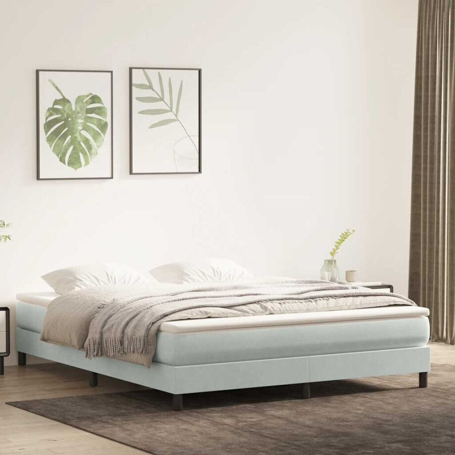 vidaXL Bed boxspring zonder matras 180x220 cm fluweel lichtgrijs afbeelding 1