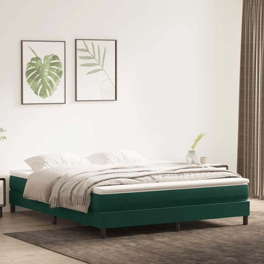 vidaXL Boxspringbed zonder matras 180x220 cm fluweel donkergroen vidaXL Boxspringbed zonder matras 180x220 cm fluweel donkergroen afbeelding 1
