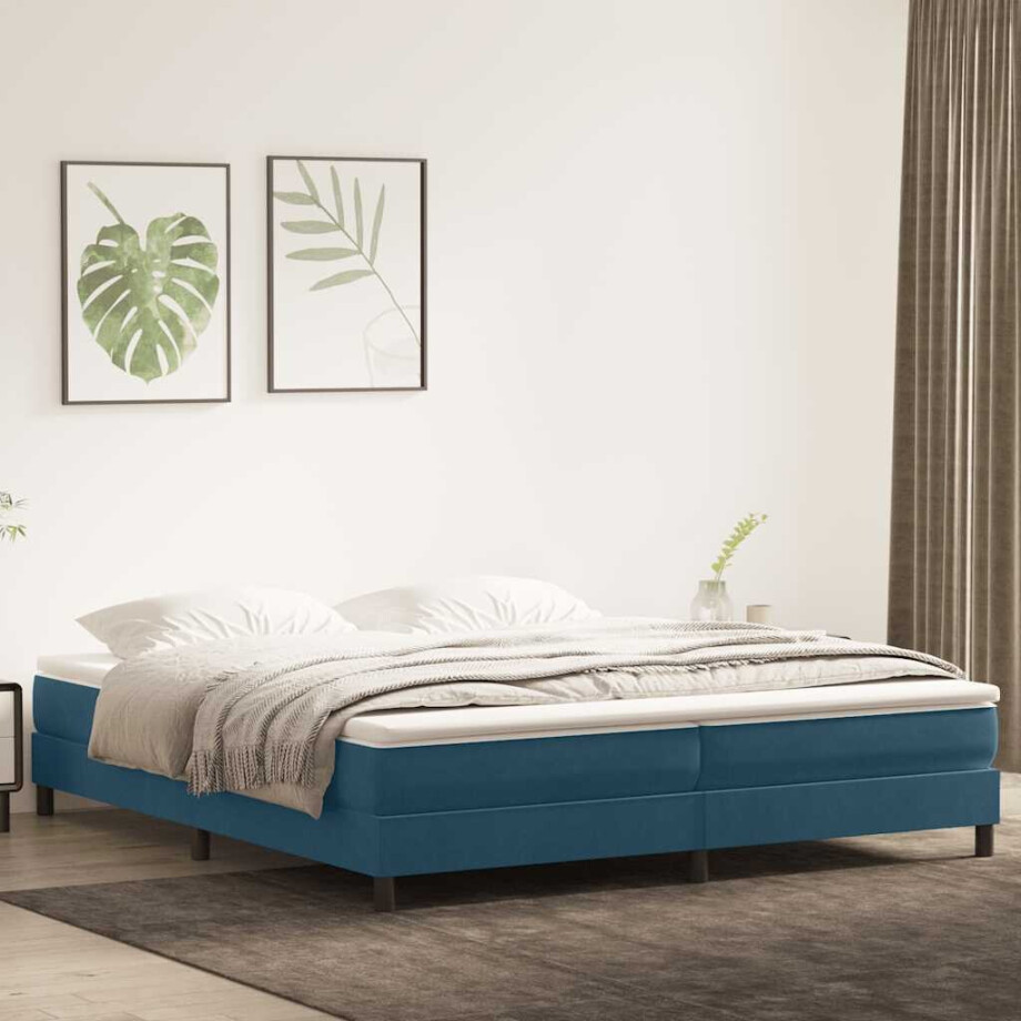 vidaXL Boxspring zonder matras fluweel donkerblauw 200x220 cm vidaXL Boxspring zonder matras fluweel donkerblauw 200x220 cm afbeelding 1