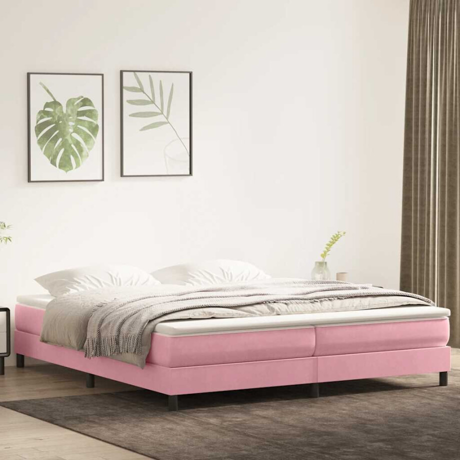 vidaXL Boxspring zonder matras fluweel roze 200x220 cm afbeelding 1