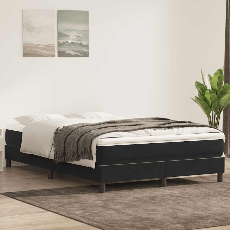 vidaXL Boxspring met matras fluweel zwart 160x210 cm vidaXL Boxspring met matras fluweel zwart 160x210 cm afbeelding 1