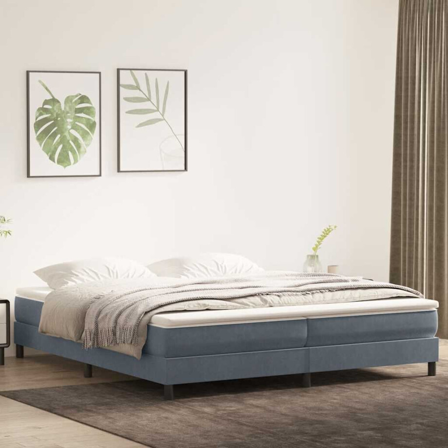 vidaXL Boxspring met matras fluweel donkergrijs 180x210 cm vidaXL Boxspring met matras fluweel donkergrijs 180x210 cm afbeelding 1