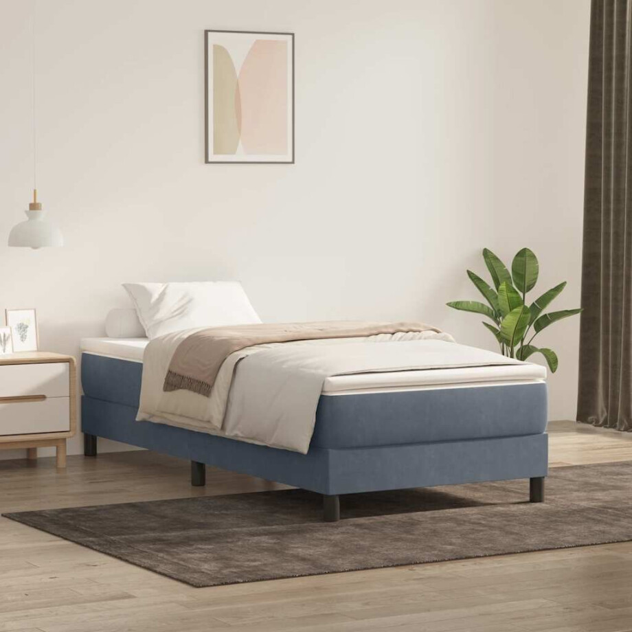 vidaXL Boxspring met matras fluweel donkergrijs 90x220 cm afbeelding 1