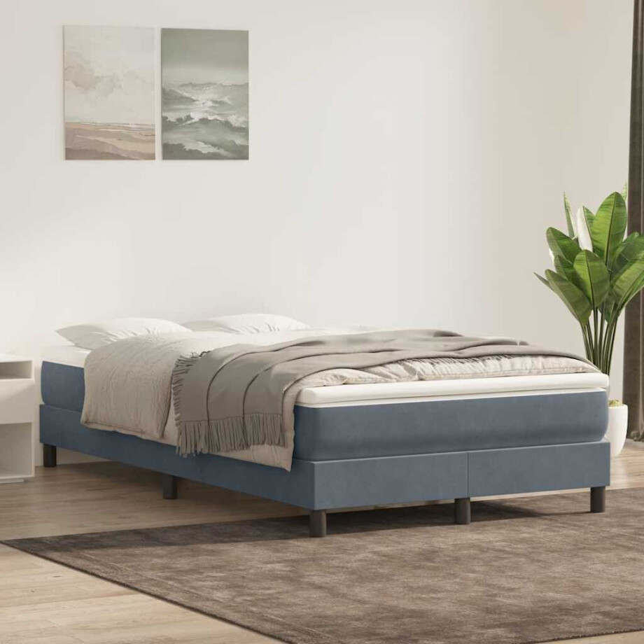 vidaXL Boxspring met matras fluweel donkergrijs 120x220 cm afbeelding 1