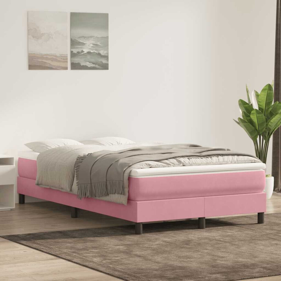 vidaXL Boxspring met matras fluweel roze 120x220 cm afbeelding 1