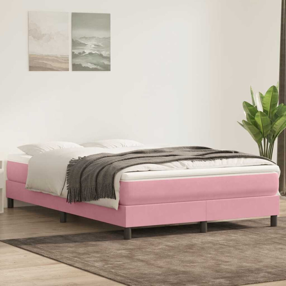 vidaXL Boxspring met matras fluweel roze 140x220 cm afbeelding 1