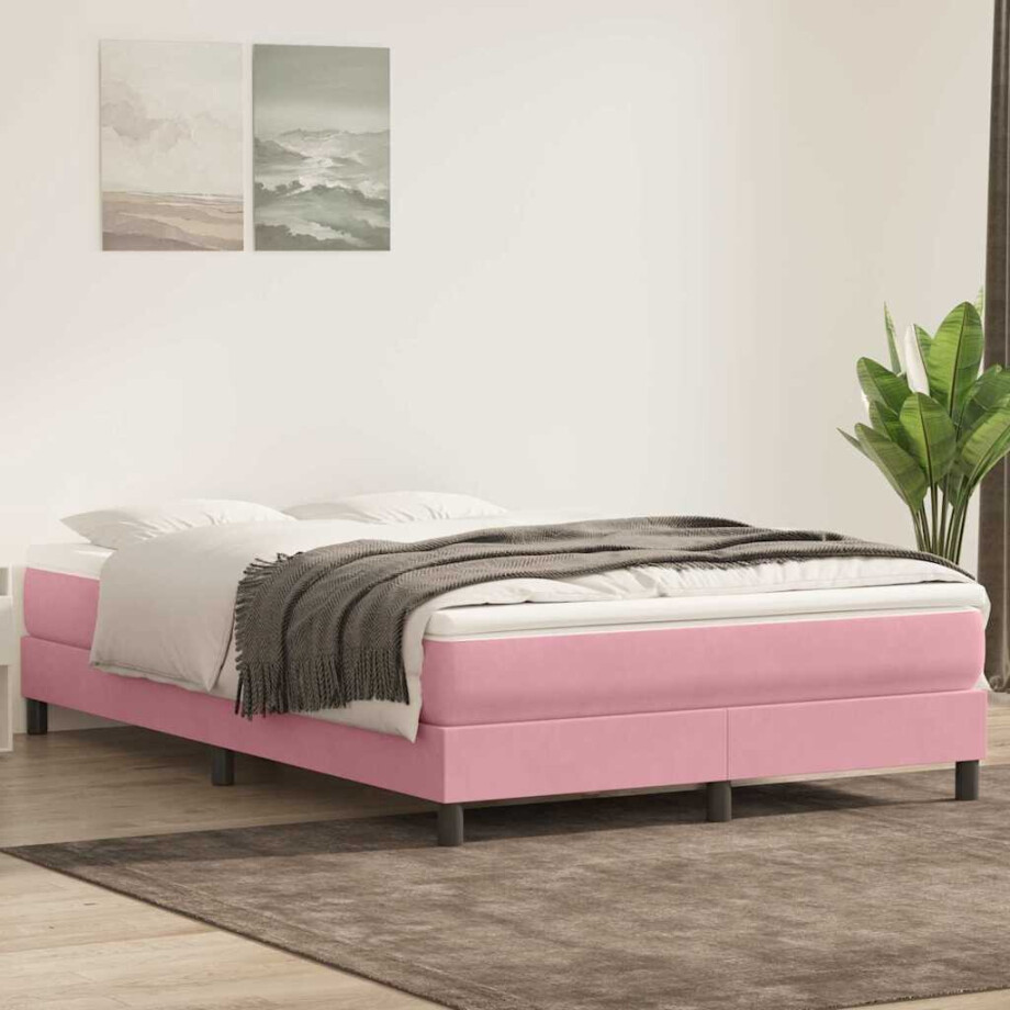vidaXL Boxspring met matras fluweel roze 160x220 cm afbeelding 1