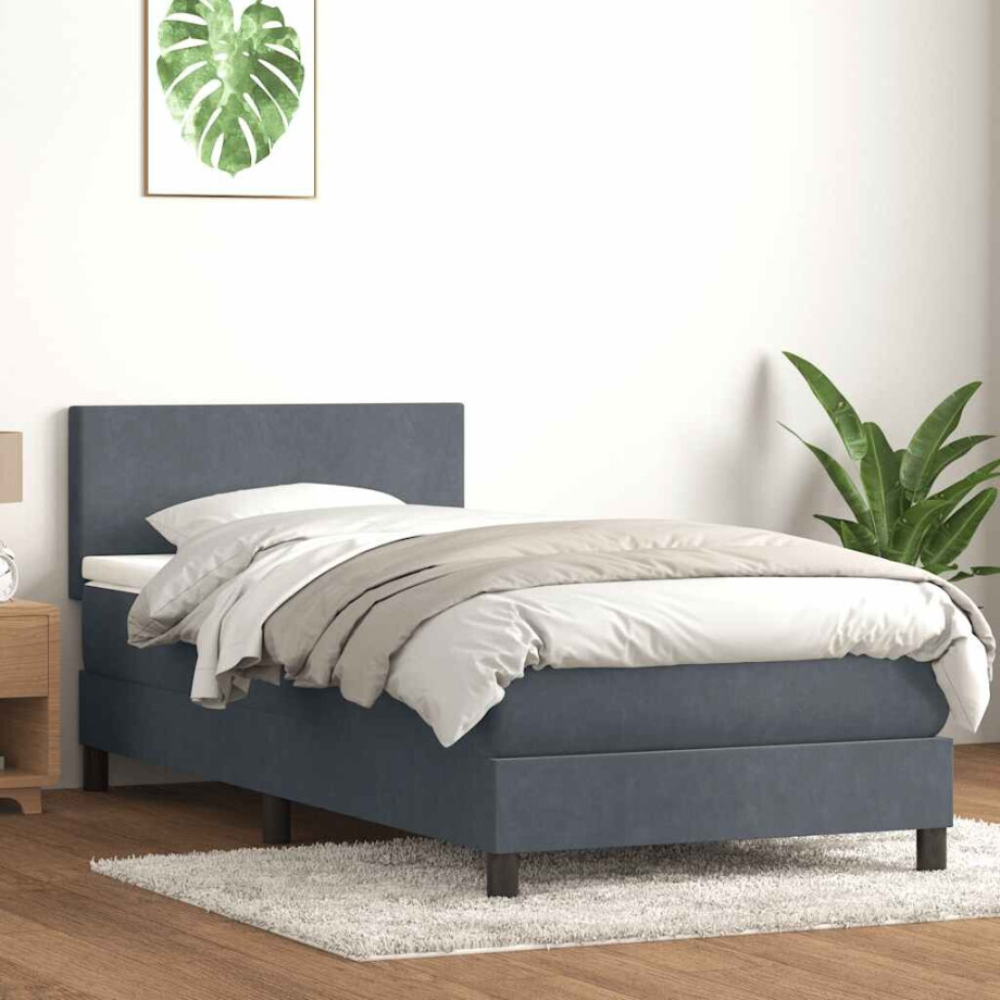 vidaXL Boxspring met matras fluweel donkergrijs 90x220 cm afbeelding 1