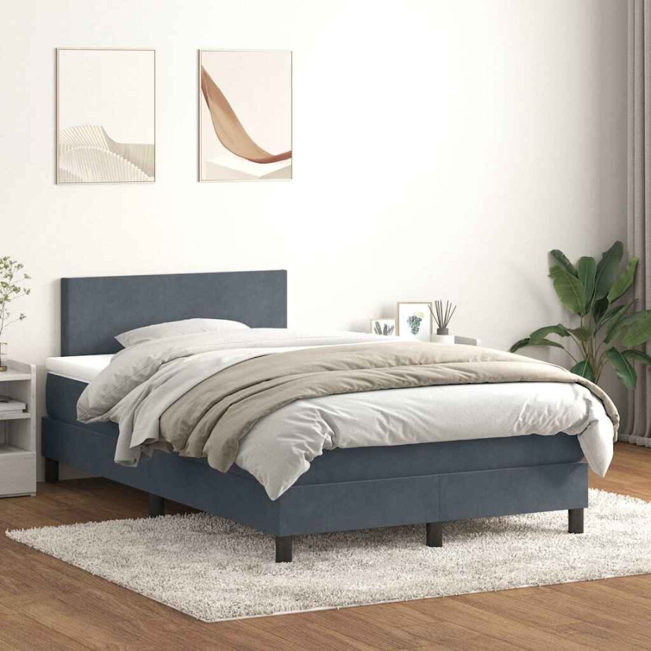 vidaXL Boxspring met matras fluweel donkergrijs 120x220 cm afbeelding 1