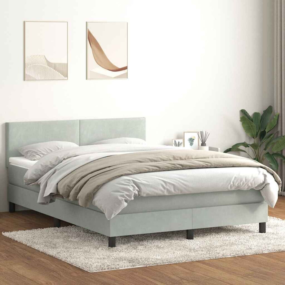vidaXL Boxspring met matras fluweel lichtgrijs 160x220 cm afbeelding 1