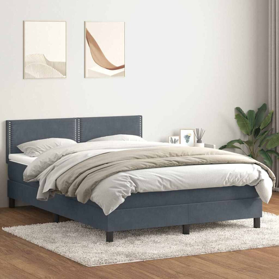 vidaXL Boxspring met matras fluweel donkergrijs 160x210 cm vidaXL Boxspring met matras fluweel donkergrijs 160x210 cm afbeelding 1