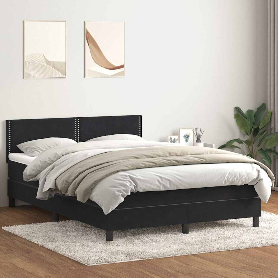 vidaXL Boxspring met matras fluweel zwart 160x210 cm vidaXL Boxspring met matras fluweel zwart 160x210 cm afbeelding 1