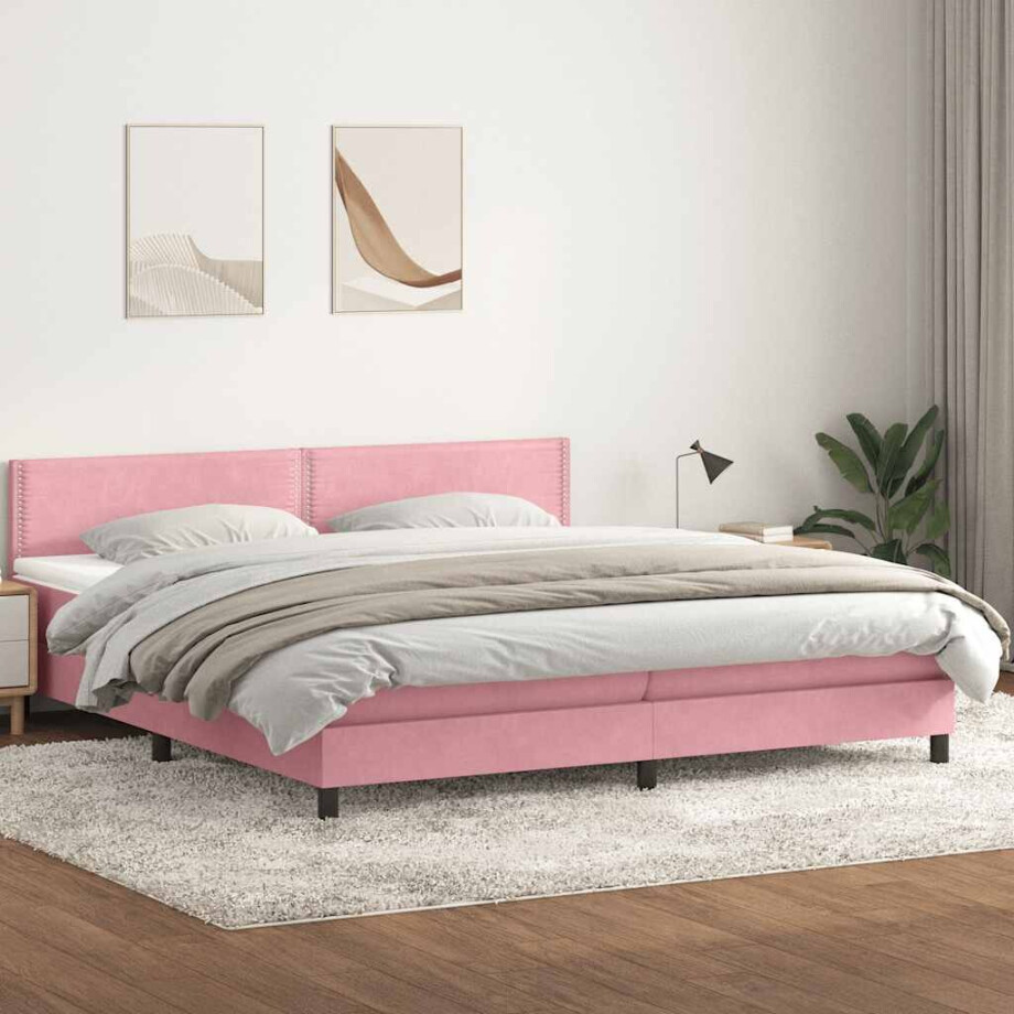 vidaXL Boxspring met matras fluweel roze 180x210 cm afbeelding 1