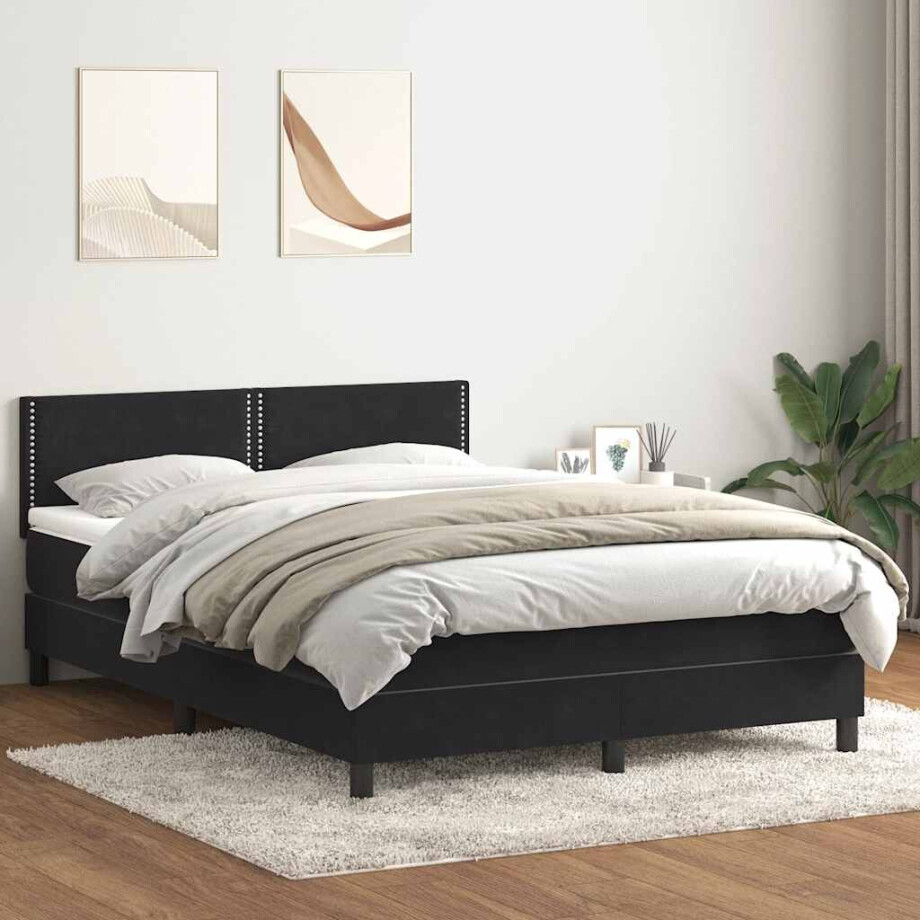 vidaXL Boxspring met matras fluweel zwart 160x220 cm afbeelding 1