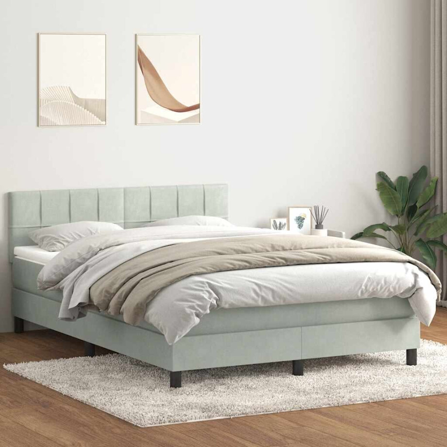 vidaXL Boxspring met matras fluweel lichtgrijs 160x210 cm afbeelding 1
