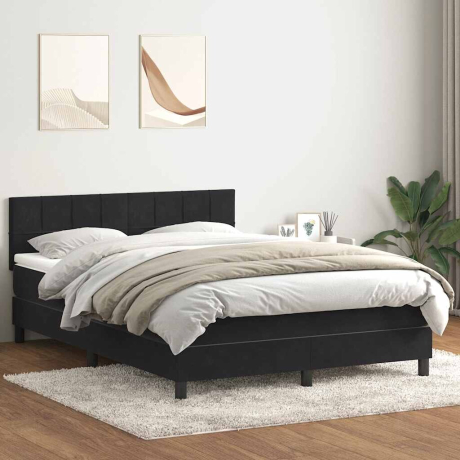 vidaXL Boxspring met matras fluweel zwart 160x210 cm vidaXL Boxspring met matras fluweel zwart 160x210 cm afbeelding 1