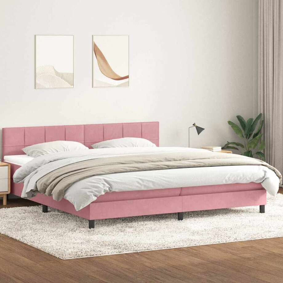 vidaXL Boxspring met matras fluweel roze 180x210 cm afbeelding 1