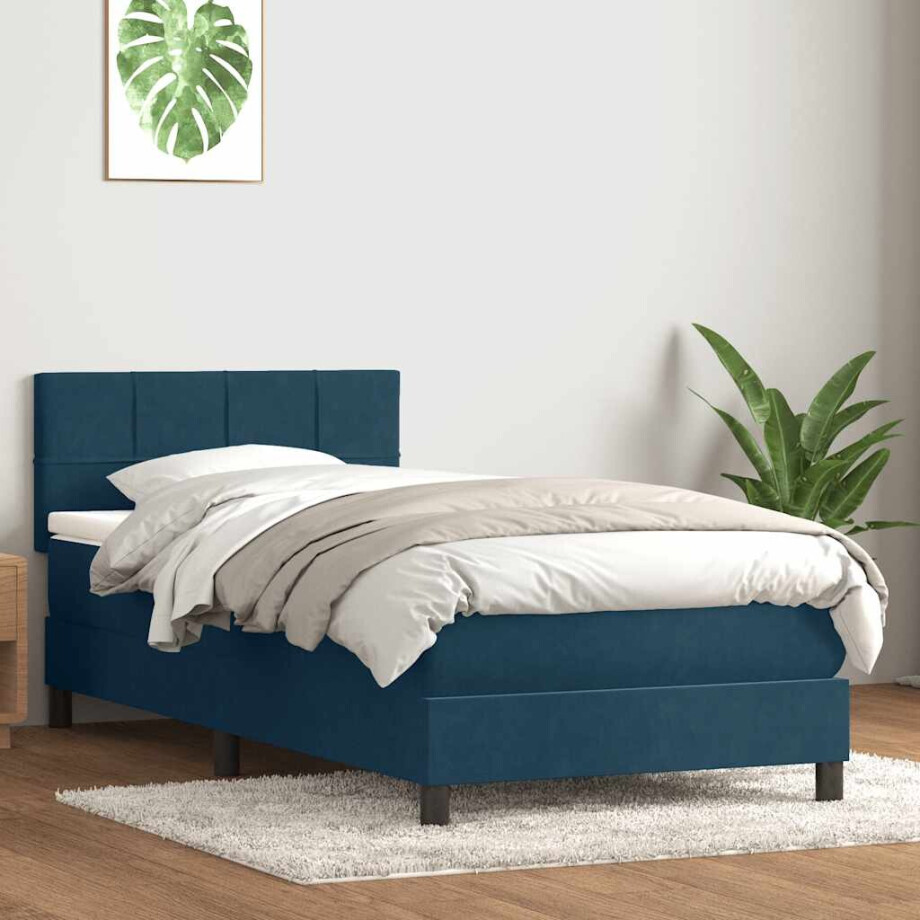 vidaXL Boxspring met matras fluweel donkerblauw 80x220 cm afbeelding 1