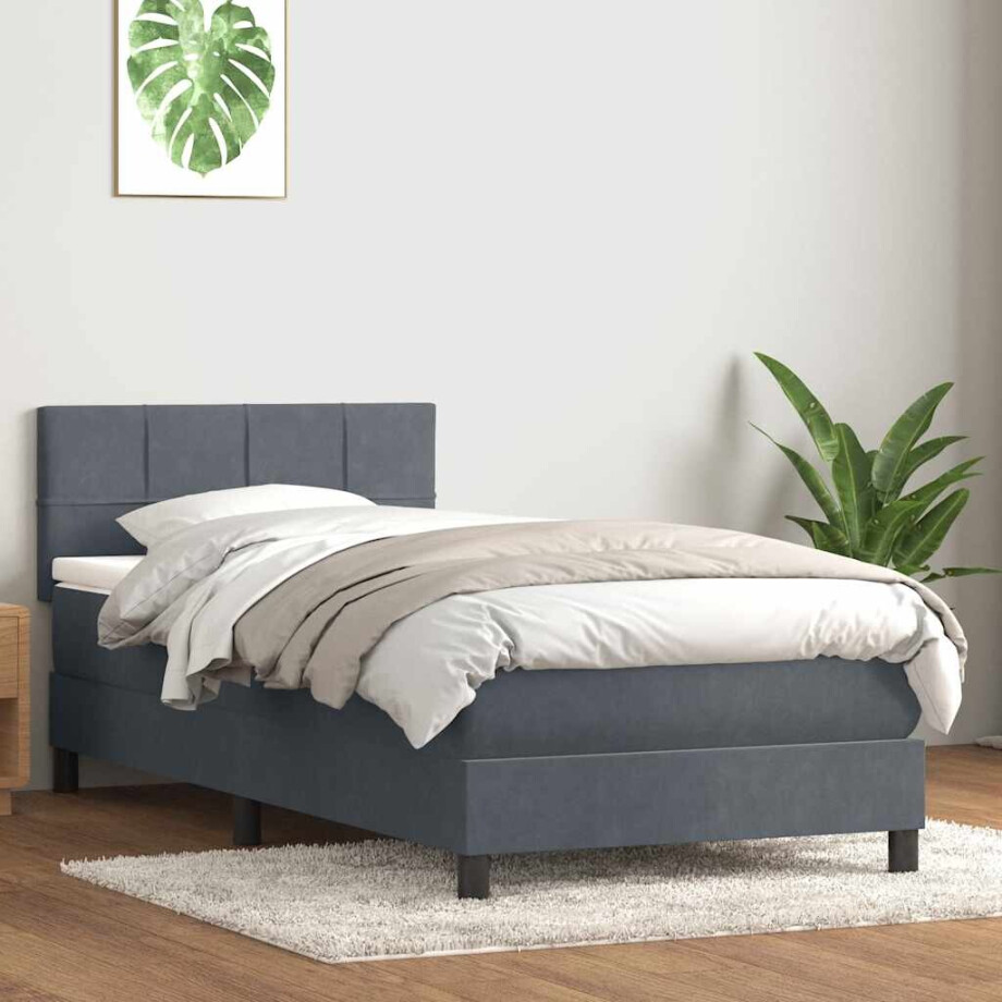 vidaXL Boxspring met matras fluweel donkergrijs 90x220 cm afbeelding 1