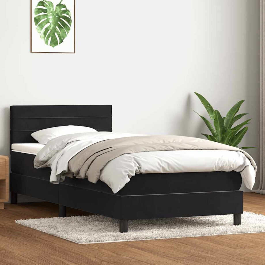vidaXL Boxspring met matras fluweel zwart 90x210 cm vidaXL Boxspring met matras fluweel zwart 90x210 cm afbeelding 1