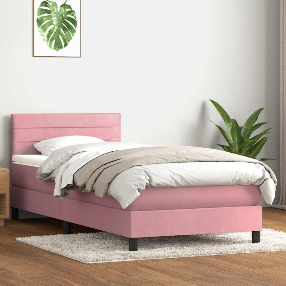 vidaXL Boxspring met matras fluweel roze 90x210 cm vidaXL Boxspring met matras fluweel roze 90x210 cm afbeelding 1